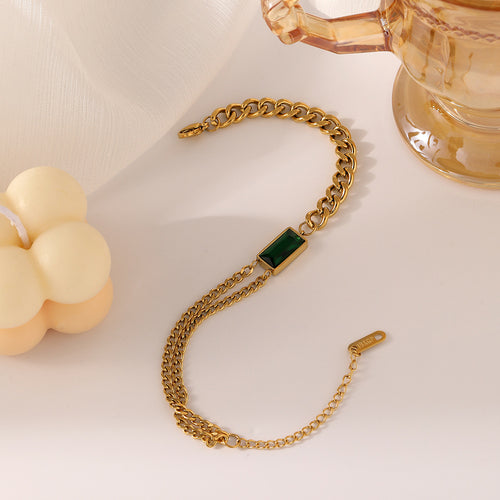 Emerald Luxe Dual-Chain Bracelet – Modern Gold Statement