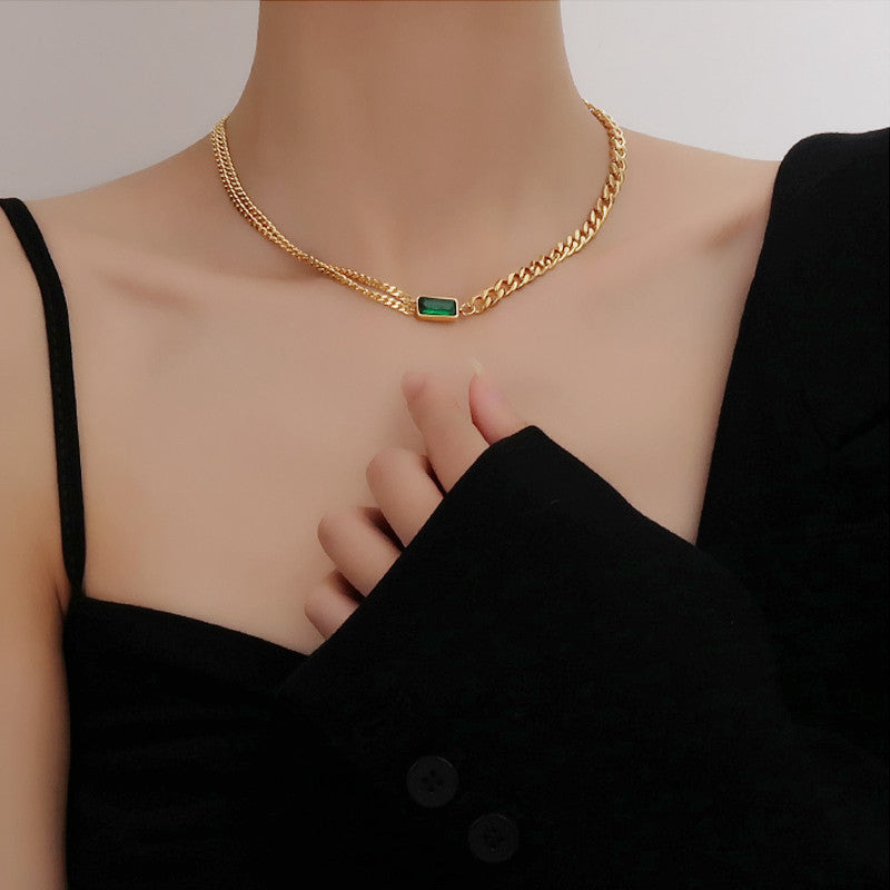 Emerald Aura Dual-Chain Necklace – Gold Plated