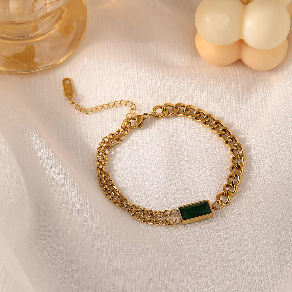 Emerald Luxe Dual-Chain Bracelet – Modern Gold Statement