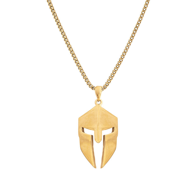 Spartan Warrior Helmet Pendant – Bold Gold Statement Necklace