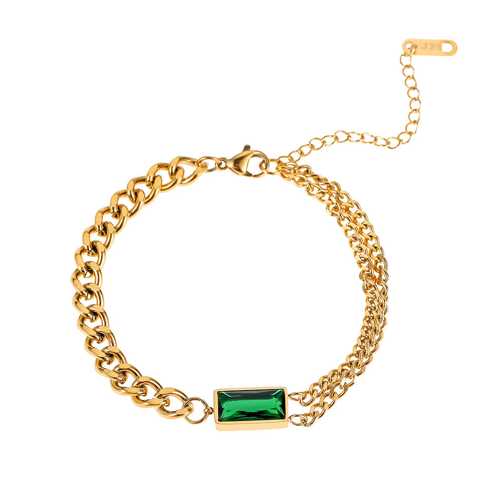 Emerald Luxe Dual-Chain Bracelet – Modern Gold Statement