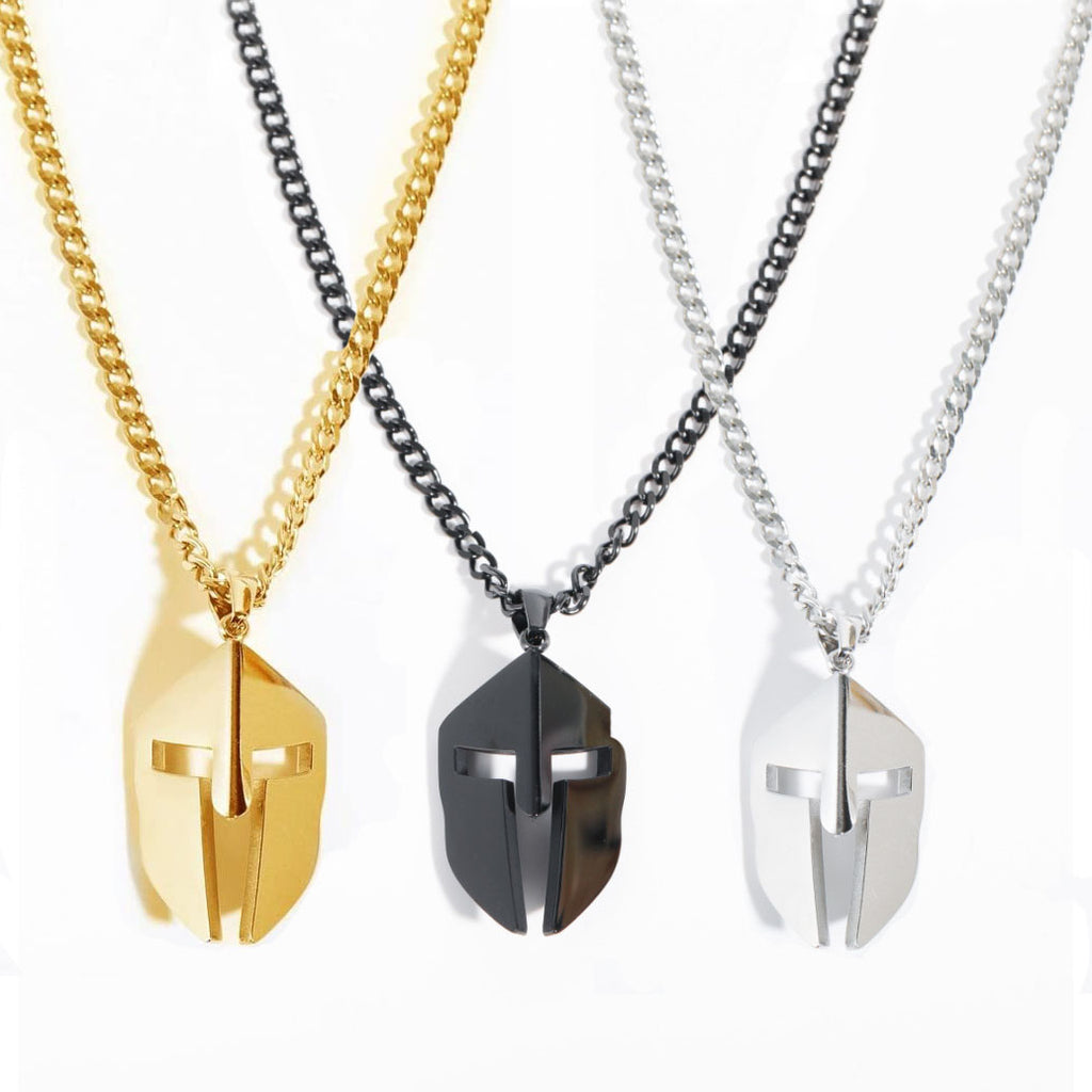 Spartan Warrior Helmet Pendant – Bold Gold Statement Necklace