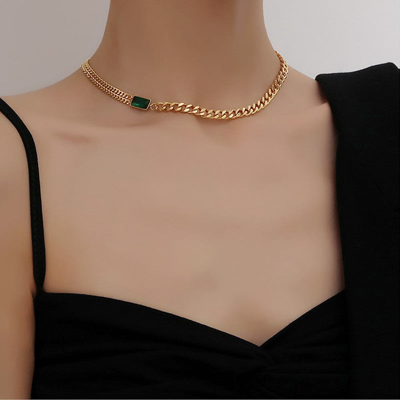 Emerald Aura Dual-Chain Necklace – Gold Plated