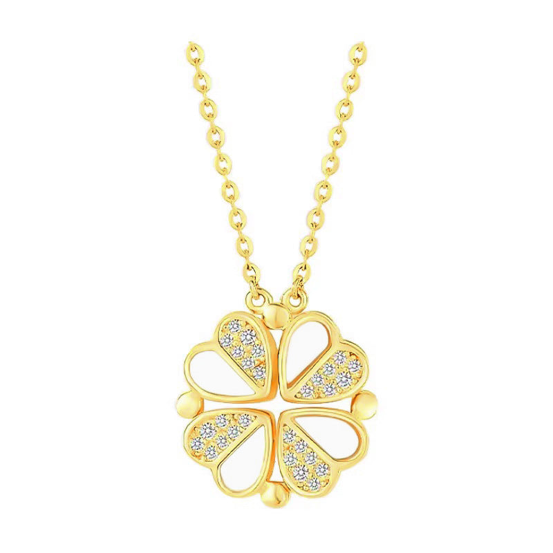 Leaf Clover Sparkle Pendant – Lucky Gold Charm Necklace